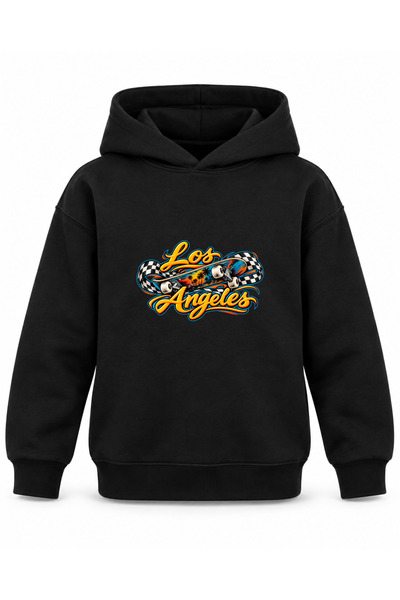 ROOSTER GOLD Los Angeles Signature-Printed Black Kids' Hooded Sweatshirt