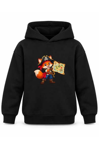 ROOSTER GOLD Black Kids' Hooded Sweatshirt with Pirate Adventure Print