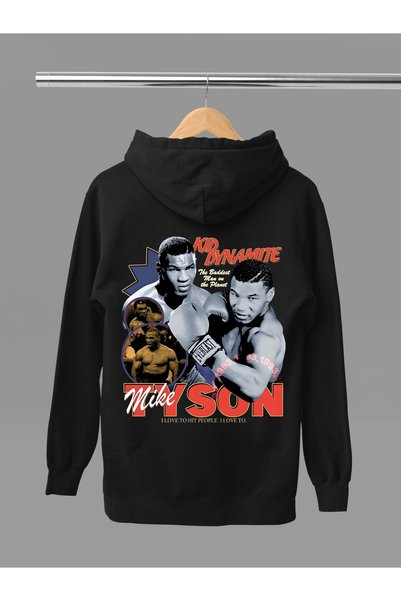MAGORS Hanorac cu glugă din bumbac cu mânecă lungă, cu imprimeu MIKE TYSON, c...