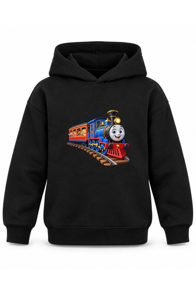 ROOSTER GOLD Black Kids' Hoodie with Train Print