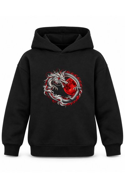 ROOSTER GOLD Black Kids' Hoodie with Dragon Print