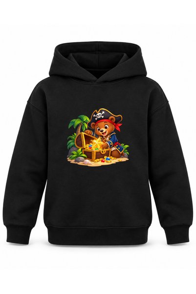 ROOSTER GOLD Black Kids' Hooded Sweatshirt with Pirate Adventure Print
