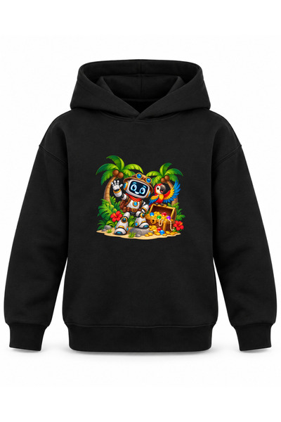 ROOSTER GOLD Black Kids' Hooded Sweatshirt with Pirate Adventure Print