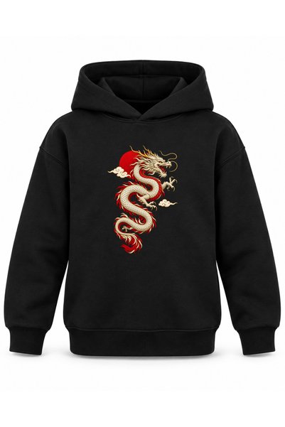 ROOSTER GOLD Black Kids' Hoodie with Dragon Print