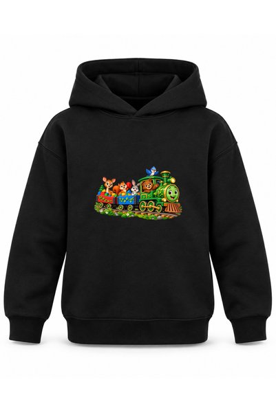 ROOSTER GOLD Black Kids' Hoodie with Train Print