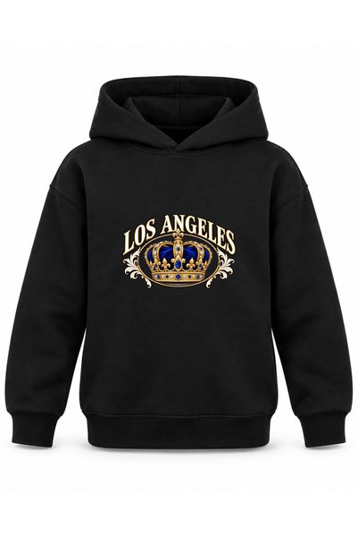 ROOSTER GOLD Los Angeles Gothic-Printed Black Kids' Hooded Sweatshirt