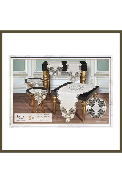 northcity n Evita Model Cream-Cream 5-Piece Linen Lace Tablecloth and Table R...