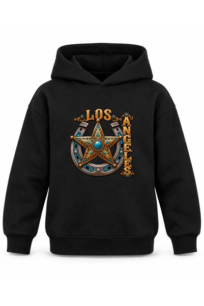 ROOSTER GOLD Los Angeles Gothic-Printed Black Kids' Hooded Sweatshirt