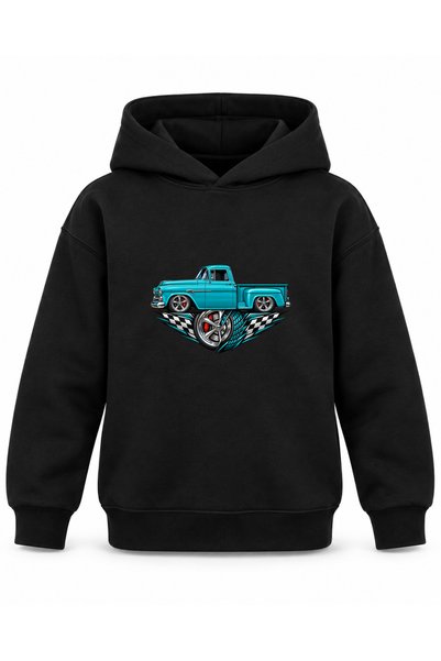 ROOSTER GOLD Black Children's Hooded Sweatshirt with Car Print
