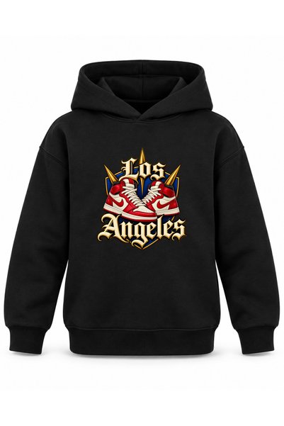 ROOSTER GOLD Los Angeles Sneakers Print Black Kids' Hooded Sweatshirt