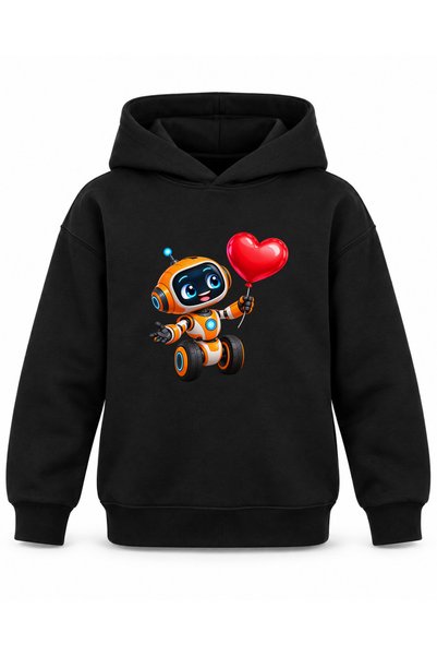 ROOSTER GOLD "Robot Friend" Printed Black Kids' Hoodie