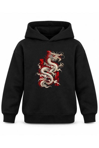 ROOSTER GOLD Black Kids' Hoodie with Dragon Print
