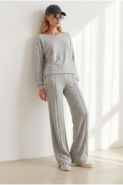 Olalook Women's Gray Pants and Blouse, Loose Fit, Soft Set TKM-19000472