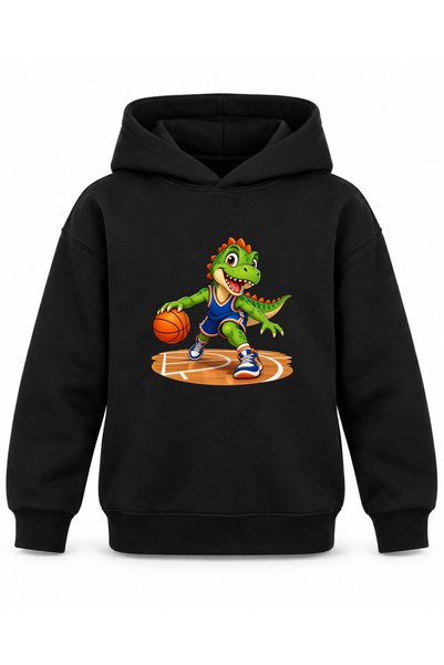 ROOSTER GOLD Black Kids' Hooded Sweatshirt with Basketball Print
