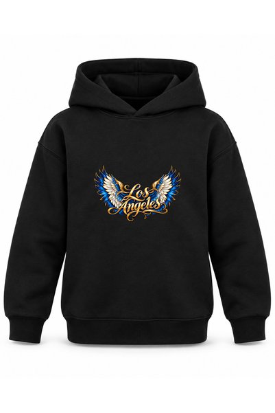 ROOSTER GOLD Los Angeles Signature-Printed Black Kids' Hooded Sweatshirt