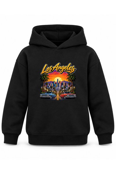 ROOSTER GOLD Los Angeles Signature-Printed Black Kids' Hooded Sweatshirt