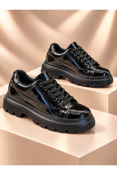 bay tuluk BayTuluk BT-X24 Black Patent Leather Black Platform Sole Men's Casu...