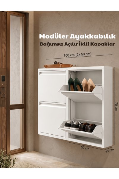 OVROL 2+2 4'lü Modüler Metal Ayakkabılık Bağımsız Açılır Kapak