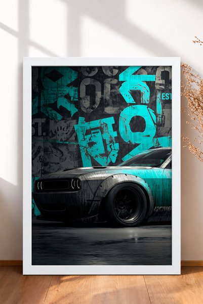 HOMEPACK Poster auto cu cadru, mașină cu caroserie lată, turcoaz și grafite, ...