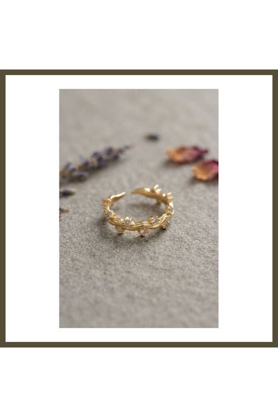 northcity n Gold-Colored Zircon-Set Ivy-Pattern Women's Ring BX