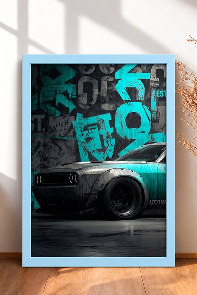HOMEPACK Turquoise Graphite-Accented Wide-Body Muscle Car Framed Art Print Ca...
