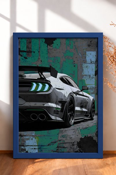 HOMEPACK Textured Grunge-Style White American Muscle Car Framed Art Print Car...