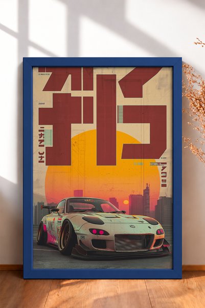 HOMEPACK Retro Japanese Drift Car Art Print at Sunset—Framed Car Poster for G...