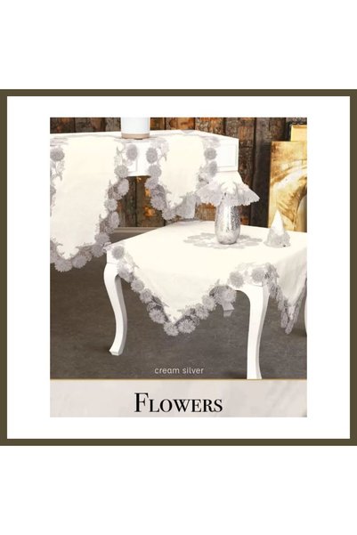 northcity n Flowers Model Cream 5-Piece Linen Lace Table Runner Set Luxury Di...