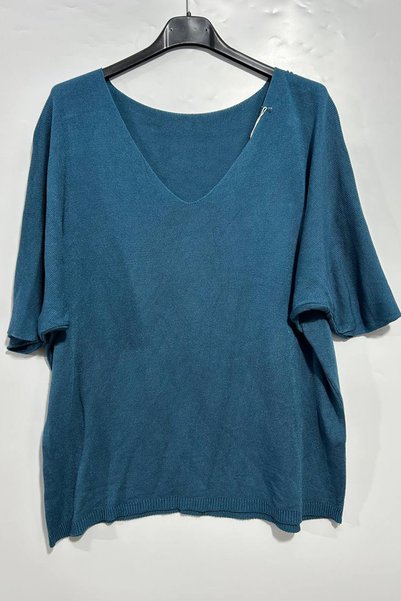 AYASOFYA OTANTIK Women's Italian V-Neck Solid-Color Truvakar-Sleeve Loose-Fit...