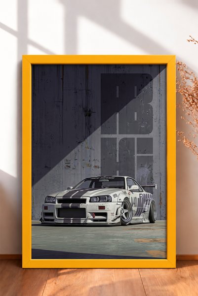HOMEPACK White Japanese Race Car with Purple Graphics—Framed Art Print, Car P...