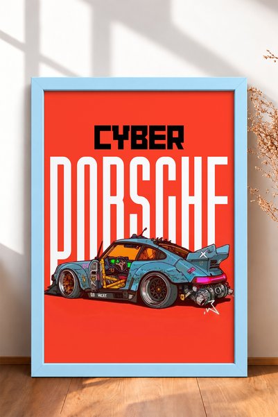 HOMEPACK Cyberpunk Blue Wide-Body Sports Car Framed Art Print / Car Poster fo...