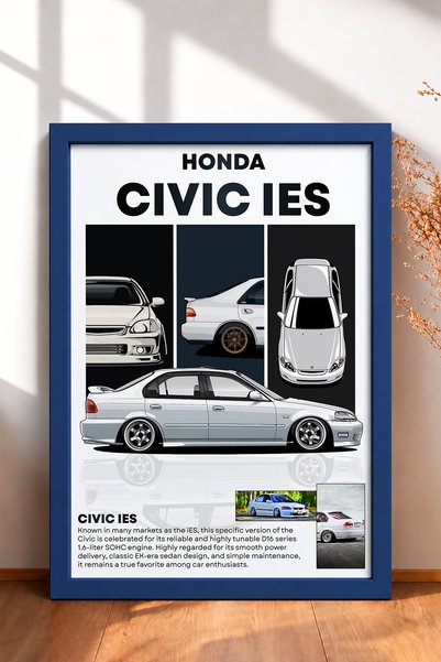 HOMEPACK Beli klasični japanski sedan automobil u okviru postera, dekor za zi...