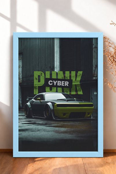 HOMEPACK Green and Black Wide-Body Muscle Car Framed Art Print / Car Poster f...