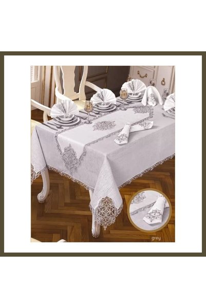 northcity n Elegant Linen Cream-Silver 26-Piece 12-Person 160 × 260 cm Table ...
