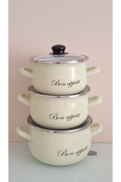 EMAYE EVİM GREEN ENAMELED TENCEL™ COOKWARE SET, 3 SIZES: 2, 3, AND 4 LITERS