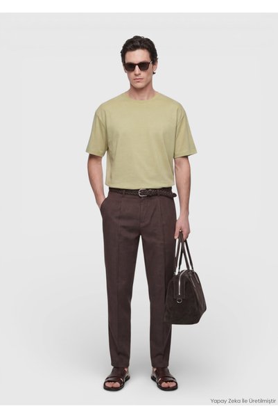 Ramsey Oil Green Plain Cotton Blend T-Shirt
