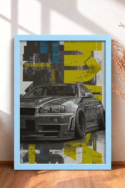 HOMEPACK Yellow Typographic Japanese Sports Car Framed Art Print / Car Poster...