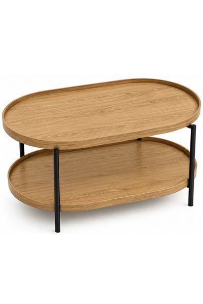 SERSIMO Măsuță de cafea CORTADO în stil loft cu blat oval și raft, 90x52x45 c...