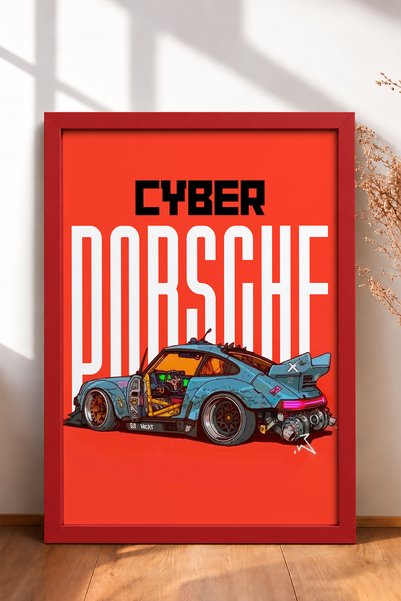HOMEPACK Cyberpunk Blue Wide-Body Sports Car Framed Art Print / Car Poster fo...