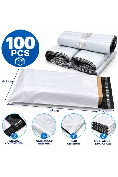 VARENTIS Set 100 plicuri curier 40x50+5 cm, pungi autoadezive albe pentru exp...