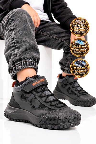 WALKWAY Charcoal Grey Velcro-Closure Rubber Sole Boys' Sneakers Nexo 2280