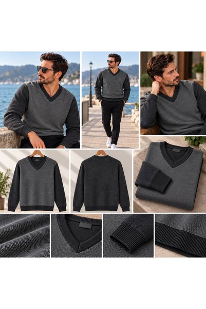 KMKkombin MEN'S CLASSIC-CUT V-NECK CASUAL-CHIC DAD SWEATER