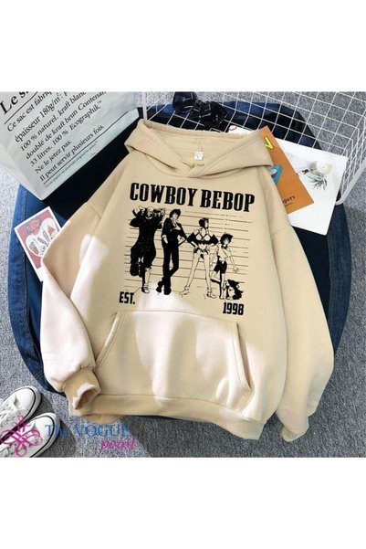 Vordevia Cowboy Bebop Anime-Printed 3-Ply Cotton Brushed Inside Oversized Swe...
