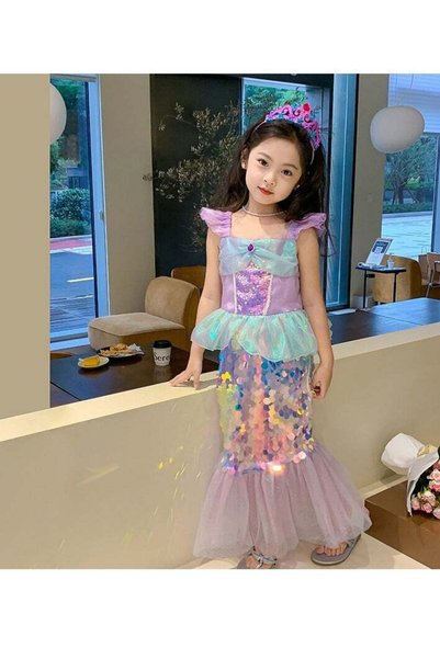 Generic Girls Sparkly Mermaid Princess Dress with Fish Tail Ruffles and Shiny...