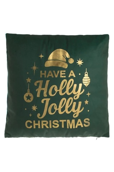 OEM Pernă decorativă de Crăciun, catifea verde cu folie aurie „Have a Holly C...