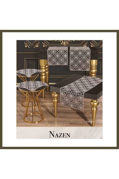 northcity n Nazen Model Beige 5-Piece Embroidered Tulle Table Runner Set—Eleg...