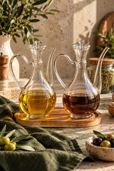 Atbyhome 2'li Akasya Ahşap Standlı Borosilikat Cam Yağdanlık 750 ml - Kulplu ...
