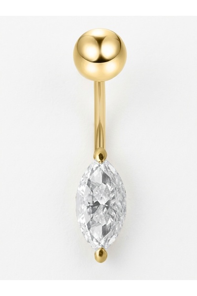Jewelivery Belly Bar 18Kt Gold with White Swarovski Stone BBYK3