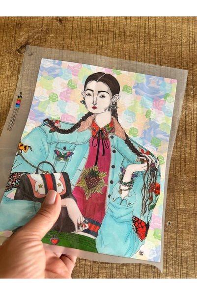 Gönülden Tasarım Iron-On Ethnic Girl Transfer Print Emblem, 22x18 cm