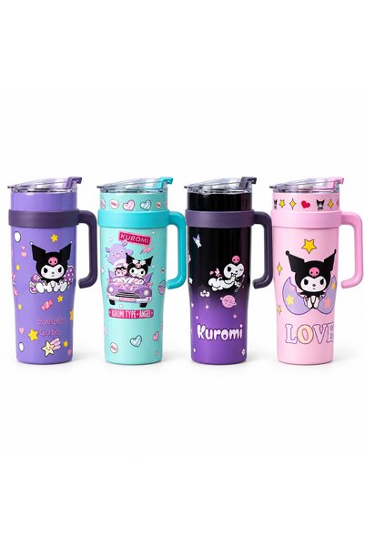 wafra store كوب "كرومي" (Kuromi) حافظ للحرارة مع مقبض وغطاء - سعة ضخمة 1.2 لت...
